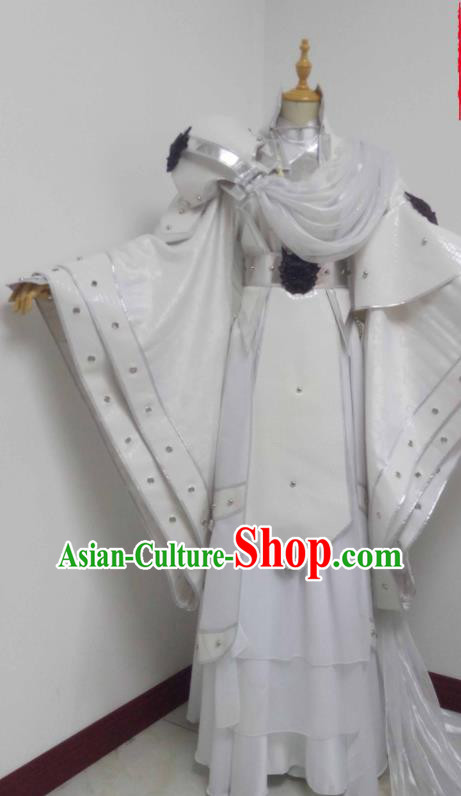 Chinese Traditional Cosplay Swordsman Clothing Puppet Show Royal Prince Garment Costumes Ancient Young Childe White Uniforms