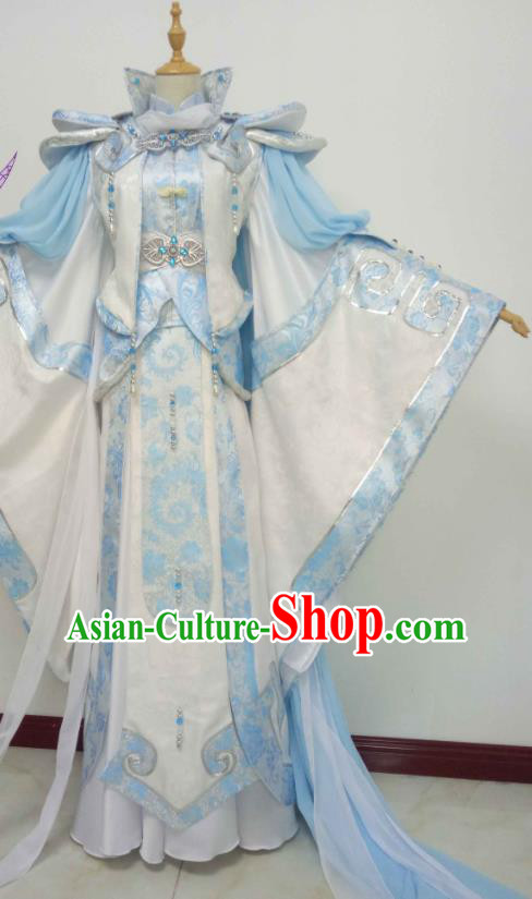 Chinese Traditional Cosplay Swordsman Clothing Puppet Show Immortal Garment Costumes Ancient Taoist Priest Blue Uniforms