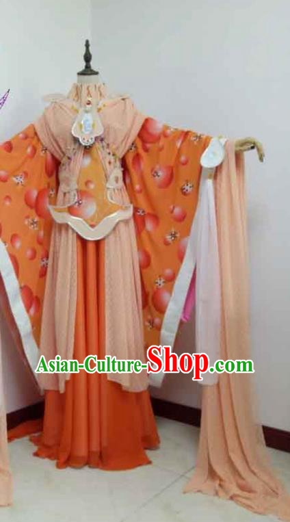 China Cosplay Princess Orange Dress Outfits Traditional Puppet Show Swordswoman Jun Manlu Garment Costumes Ancient Fairy Clothing