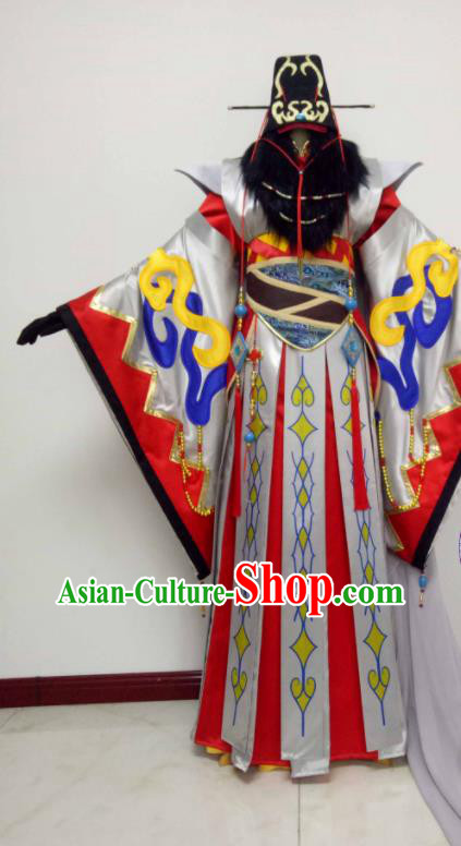 Chinese Traditional Cosplay Royal Highness Clothing Thunderbolt Fantasy King Garment Costumes Ancient Swordsman Grey Uniforms