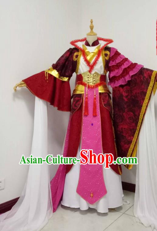 China Traditional Puppet Show Gu Xiaoyue Garment Costumes Ancient Swordswoman Clothing Cosplay Princess Red Dress Outfits