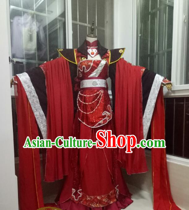 China Traditional Puppet Show Empress Garment Costumes Ancient Queen Clothing Cosplay Goddess Red Dress Outfits