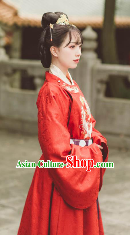 China Ancient Female Official Red Hanfu Dress Ming Dynasty Garment Costumes Traditional Court Maid Historical Clothing