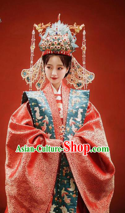China Traditional Wedding Historical Clothing Ancient Empress Red Hanfu Dress Attires Ming Dynasty Court Woman Garment Costumes Complete Set
