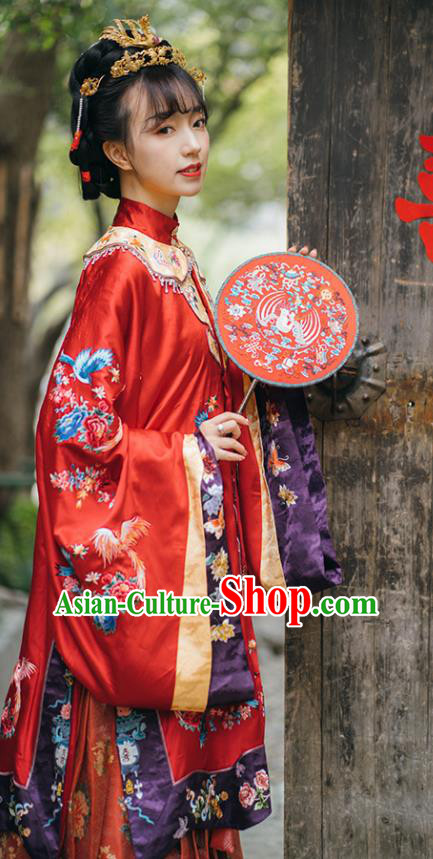 China Qing Dynasty Bride Garment Costumes Traditional Wedding Historical Clothing Ancient Nobility Woman Red Dress Attires