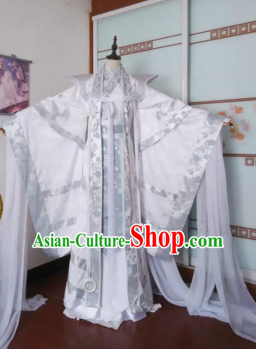 Chinese Puppet Show Swordsman Garment Costumes Ancient Taoist Priest White Uniforms  Traditional Cosplay King Clothing