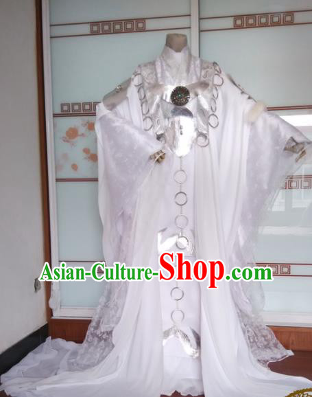 Chinese Puppet Show Taoist Priest Garment Costumes Ancient Warrior Monk White Uniforms Traditional Cosplay Swordsman Clothing