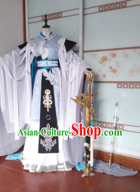 Chinese Ancient Royal King Uniforms Traditional Cosplay Swordsman Clothing Puppet Show Taoist Priest Ren Yunzong Garment Costumes