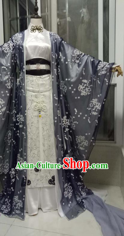 Chinese Puppet Show Royal Prince Garment Costumes Ancient Taoist Priest Grey Uniforms Traditional Cosplay Swordsman Clothing