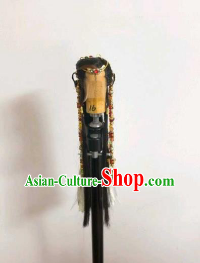 Handmade China Traditional Puppet Show Royal Prince Headdress Ancient Young Hero Hairpieces Cosplay Swordsman Black Wigs and Hair Accessories