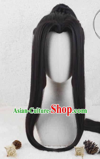 Handmade China Traditional Qin Dynasty Prince Hairpieces Ancient Noble Childe Headdress Cosplay Swordsman Black Wigs
