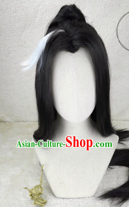 Chinese Traditional Qin Dynasty Female General Hairpieces Cosplay Swordswoman Hair Accessories Ancient Young Lady Wigs Headwear