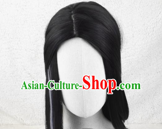 Handmade China Cosplay Young Knight Black Wigs Traditional Chivalrous Male Hairpieces Ancient Swordsman Headdress