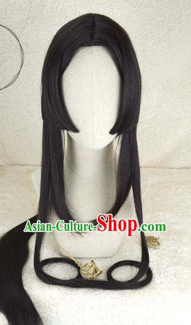 Chinese Cosplay Young Lady Hair Accessories Ancient Palace Princess Black Wigs Headwear Traditional Female Swordsman Hairpieces