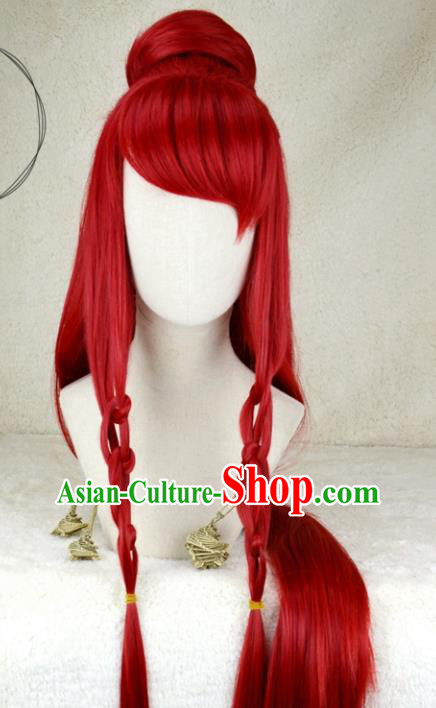 Chinese Traditional Young Lady Hairpieces Cosplay Fairy Hair Accessories Ancient Palace Beauty Red Wigs Headwear