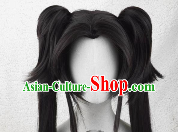 Chinese Ancient Young Lady Black Wigs Headwear Traditional Swordswoman Hairpieces Cosplay Fairy Hair Accessories