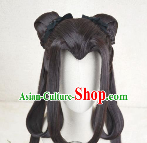 Chinese Ancient Young Lady Brown Wigs Headwear Traditional Swordswoman Hairpieces Cosplay Fairy Princess Hair Accessories
