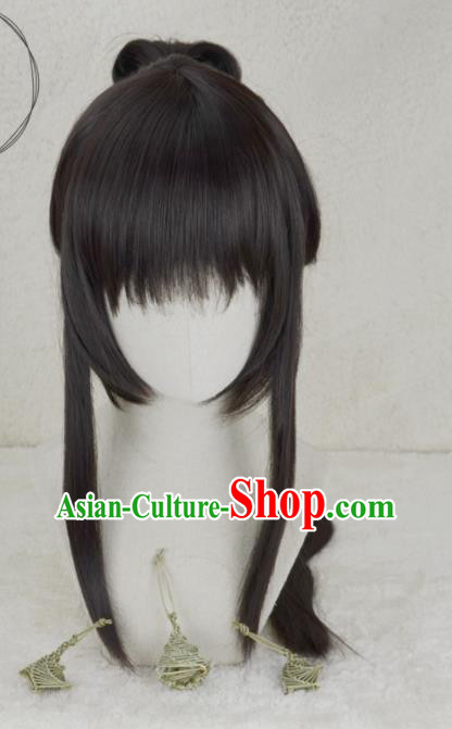 Chinese Cosplay Fairy Princess Hair Accessories Ancient Young Lady Blunt Bangs Wigs Headwear Traditional Swordswoman Hairpieces
