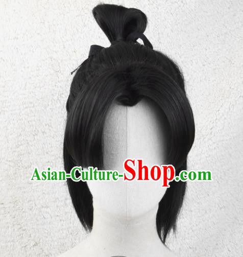Handmade China Traditional Qin Dynasty Hero Hairpieces Ancient Young Knight Headdress Cosplay Swordsman Wigs