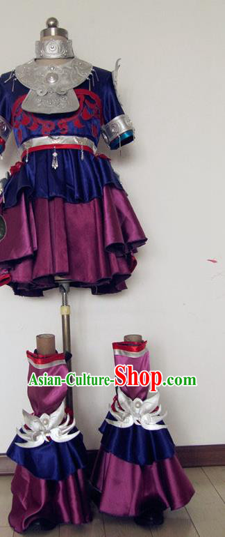 Custom Young Lady Clothing Halloween Princess Garment Costume Cosplay Swordswoman Navy Dress Outfits