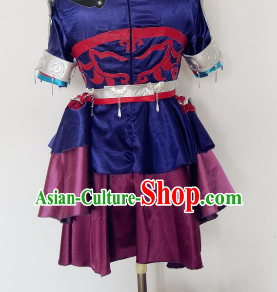 Custom Young Lady Clothing Halloween Princess Garment Costume Cosplay Swordswoman Navy Dress Outfits