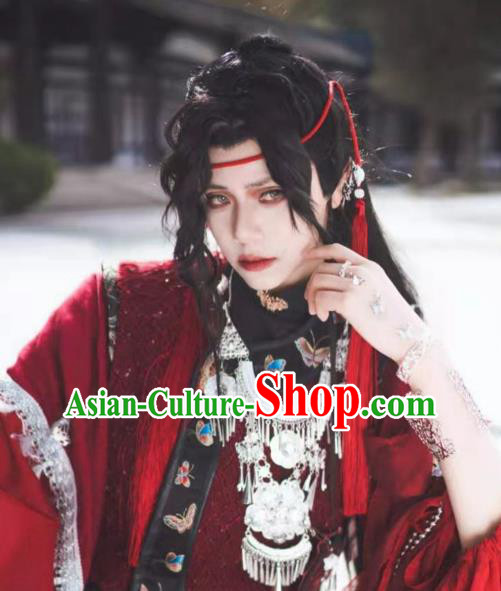 Handmade China Traditional Heaven Official Blessing Hua Cheng Hairpieces Ancient Swordsman Headdress Cosplay Young Knight Wigs