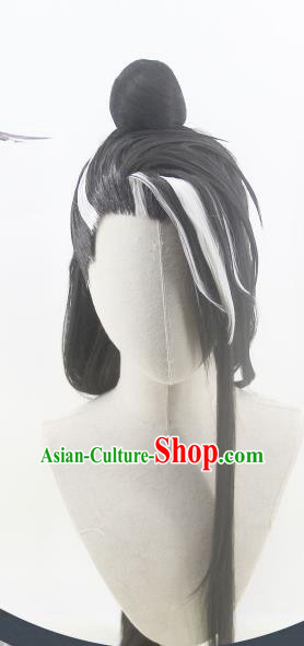 Handmade China Cosplay Swordsman Wigs Traditional Chivalrous Expert Hairpieces Ancient Hanfu Young Knight Headdress