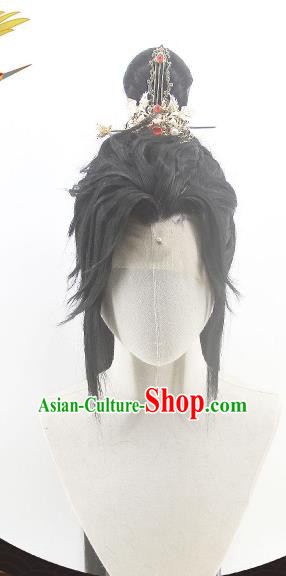 Handmade China Traditional Chivalrous Expert Hairpieces Ancient Hanfu Young Knight Headdress Cosplay Swordsman Wigs