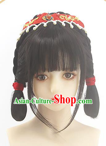 Chinese Ancient Young Beauty Wigs Headwear Traditional Song Dynasty Princess Hairpieces Cosplay Palace Lady Hair Accessories