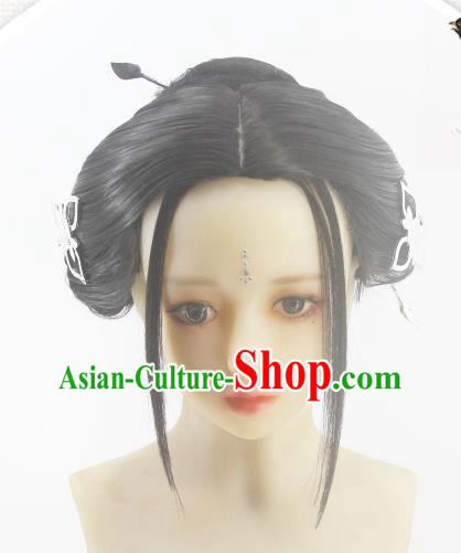 Chinese Traditional Tang Dynasty Princess Hairpieces Cosplay Palace Lady Hair Accessories Ancient Young Beauty Wigs Headwear