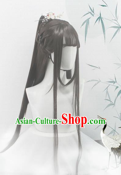 Chinese Ancient Court Princess Wigs Headwear Traditional Jin Dynasty Hanfu Hairpieces Cosplay Palace Beauty Hair Accessories