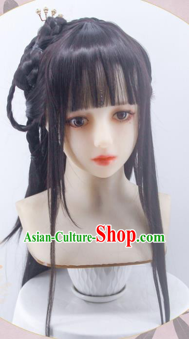 Chinese Ancient Young Lady Bangs Wigs Headwear Traditional Hanfu Song Dynasty Hairpieces Cosplay Palace Beauty Hair Accessories