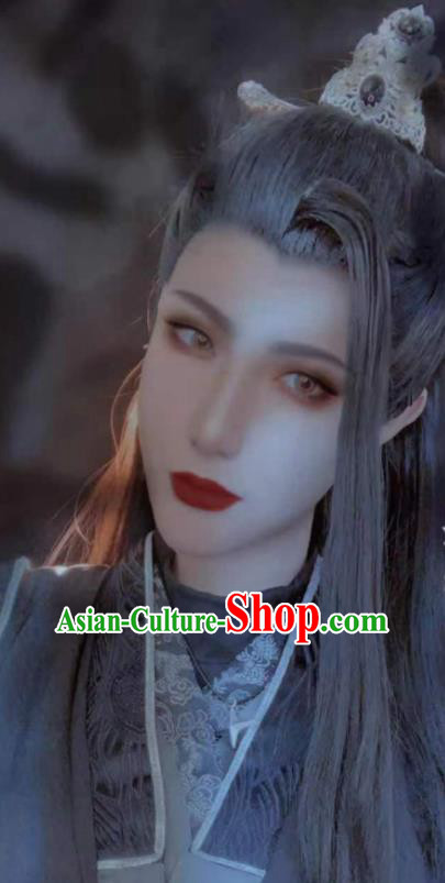 Handmade China Traditional Heaven Official Blessing Hairpieces Ancient Hanfu Prince Headdress Cosplay Swordsman Black Wigs