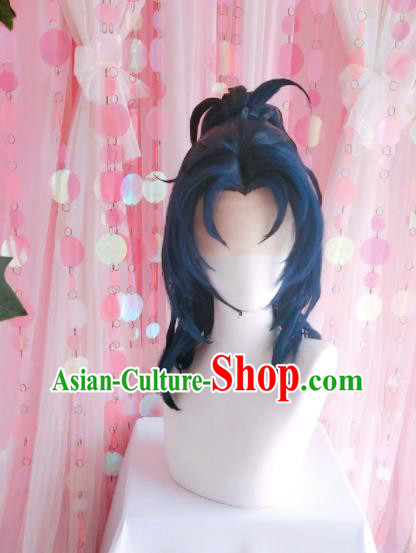 Chinese Ancient Swordswoman Navy Wigs Hairpieces Cosplay Yung Knight Headdress Traditional Hanfu Hair Accessories
