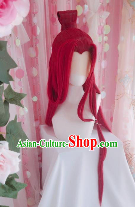 Chinese Traditional Hanfu Swordswoman Hairpieces Cosplay Fairy Hair Accessories Ancient Princess Red Wigs Headwear