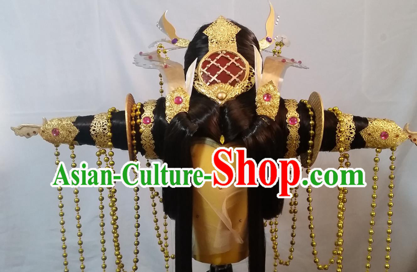 Chinese Cosplay Fairy Queen Hair Accessories Ancient Goddess Wigs Headwear Traditional Puppet Show Empress Hairpieces