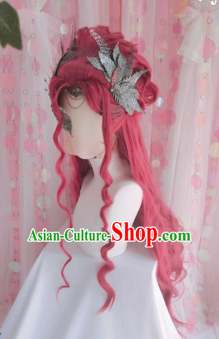 Chinese Ancient Young Beauty Red Wigs Headwear Traditional Puppet Show Mei Ruoxin Hairpieces Cosplay Swordswoman Hair Accessories