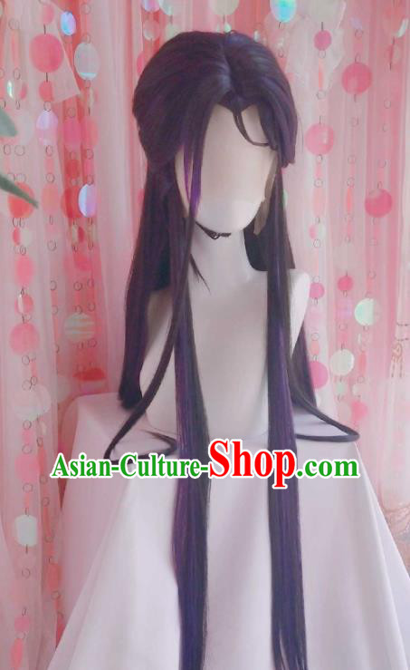 Chinese Cosplay Swordswoman Hair Accessories Ancient Young Beauty Purple Wigs Headwear Traditional Puppet Show Hairpieces