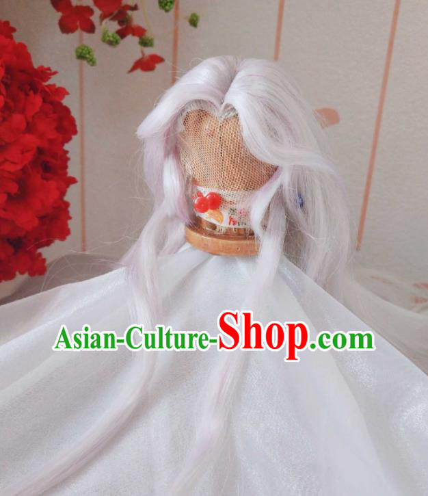 Handmade China Ancient Elderly Male Headdress Cosplay Swordsman White Wigs Traditional Puppet Show Ren Piaomiao Hairpieces