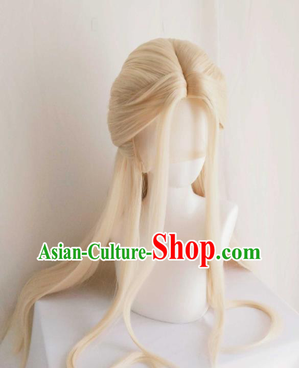 Chinese Cosplay Moon Goddess Hair Accessories Ancient Fairy Princess Golden Wigs Headwear Traditional Puppet Show Young Beauty Hairpieces