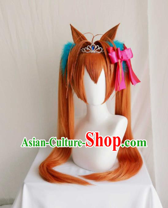 Top Cosplay Orange Wigs Hairpieces Cartoon Young Lady Headdress Magic Girl Hair Accessories