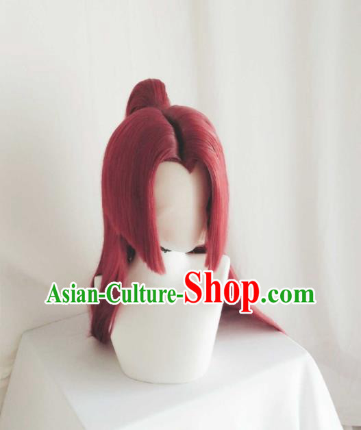 Handmade China Traditional Puppet Show Hero Hairpieces Ancient Young General Headdress Cosplay Swordsman Red Wigs