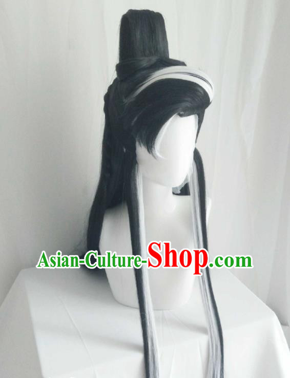 Handmade China Cosplay Noble Childe Wigs Traditional Puppet Show Shi Yanwen Hairpieces Ancient Swordsman Headdress