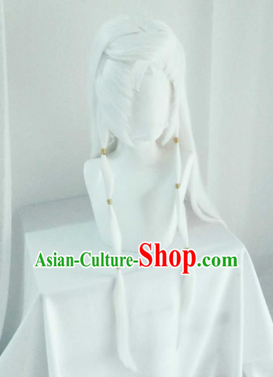 Chinese Traditional Puppet Show Young Woman Hairpieces Cosplay Fox Fairy Hair Accessories Ancient Swordswoman White Wigs Headwear
