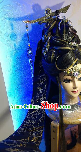 Handmade China Traditional Puppet Show Childe Hairpieces Ancient Prince Headdress Cosplay Swordsman Wigs and Hair Crown