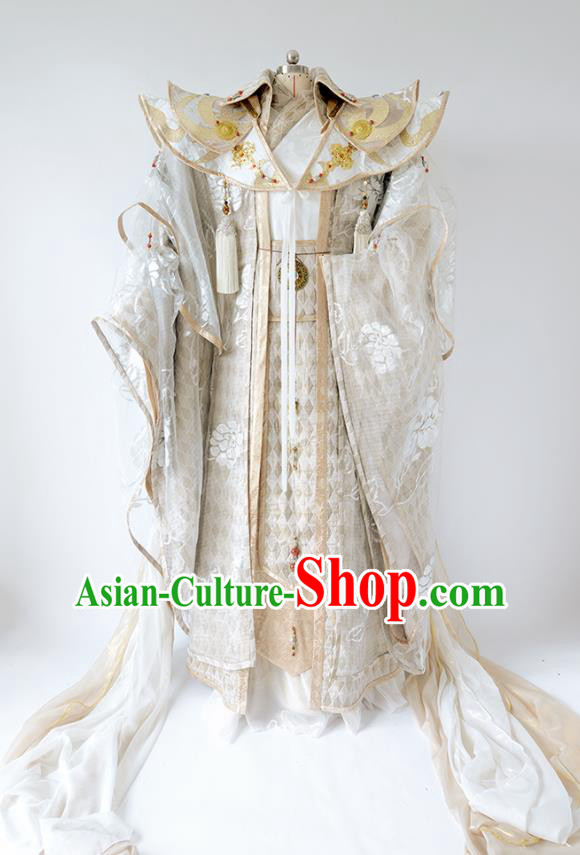 Custom China Cosplay Swordsman Beige Outfits Puppet Show Banished Immortal Clothing Ancient Emperor Garment Costumes