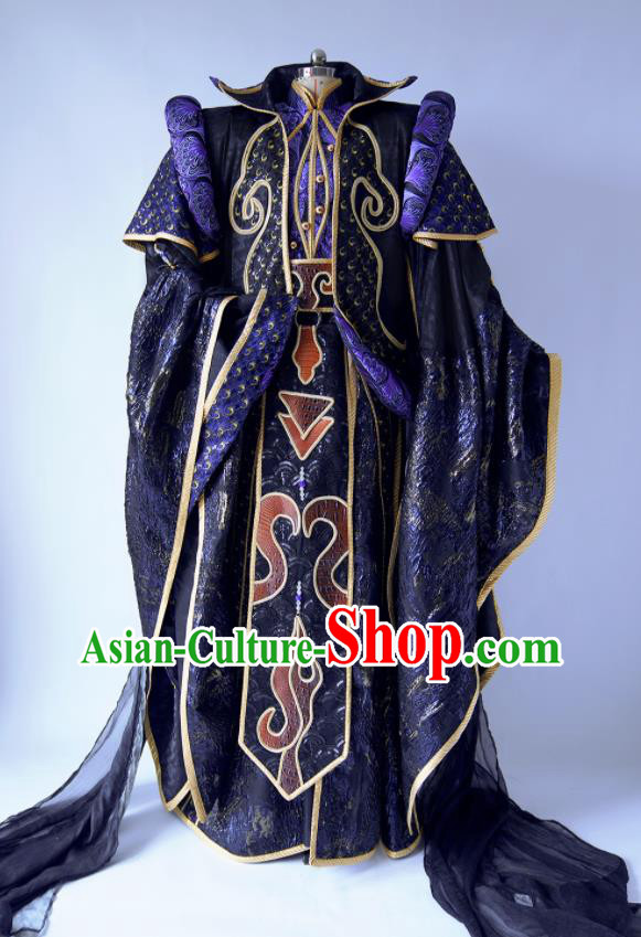 Custom China Cosplay Swordsman Miao Fengyun Purple Outfits Puppet Show Royal Highness Clothing Ancient King Garment Costumes