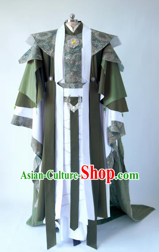 Custom China Ancient King Garment Costumes Cosplay Swordsman Green Outfits Puppet Show Royal Highness Mo Cangli Clothing