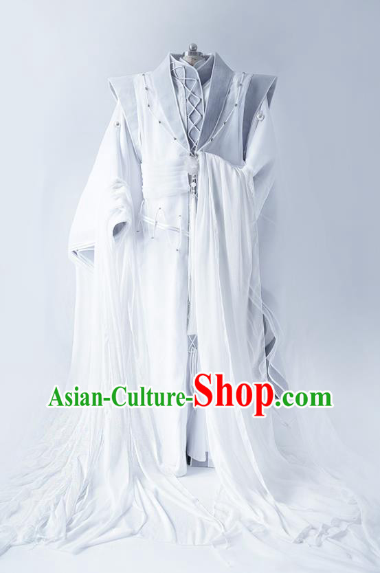 Custom China Puppet Show Taoist Priest Clothing Ancient King Garment Costumes Cosplay Swordsman Grey Outfits