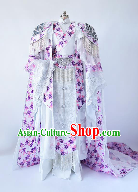 Custom China Cosplay Swordsman Printing Flowers Outfits Puppet Show Noble Childe Clothing Ancient Royal Highness Garment Costumes